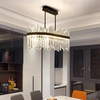 ZOWALA - Crystal Black Oval Metal LED Dining Room Chandelier Image - 2