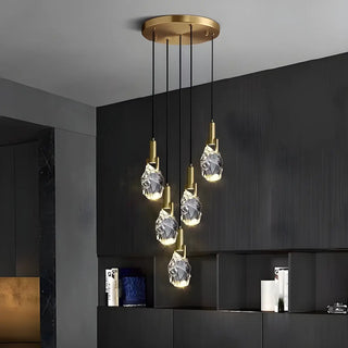 ZOWALA - Modern Crystal Gold Adjustable Pendant Light Image - 9