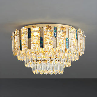 ZOWALA - Modern Crystal Gold Tiered Round Flush Mount Light Image - 2