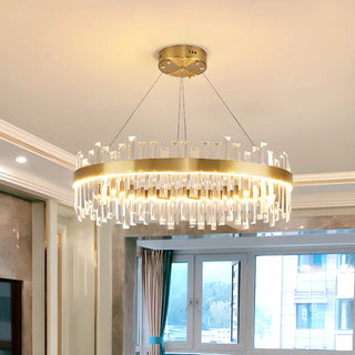ZOWALA - Prismatic Crystal Ring Gold Circle Living Room Chandelier Image - 1