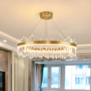 ZOWALA - Prismatic Crystal Ring Gold Circle Living Room Chandelier Image - 2