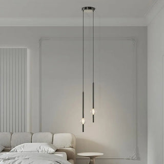 Modern Bedroom Crystal Cube Slim Black Tube Pendant Light Zawala Image - 6