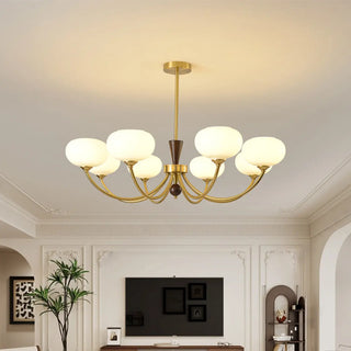 ZOWALA - Gold Curve Arm Persimmon Glass Living Room Chandelier Image - 1