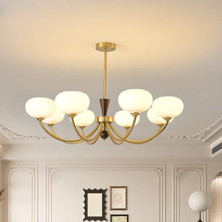 ZOWALA - Gold Curve Arm Persimmon Glass Living Room Chandelier Image - 2