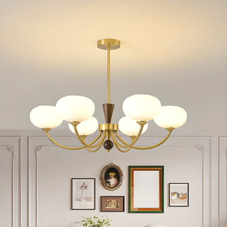 ZOWALA - Gold Curve Arm Persimmon Glass Living Room Chandelier Image - 3