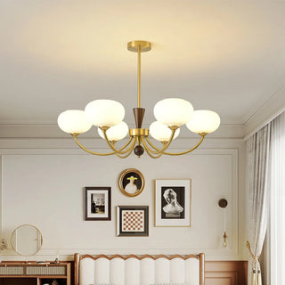 ZOWALA - Gold Curve Arm Persimmon Glass Living Room Chandelier Image - 4