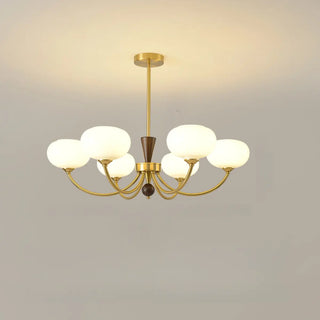 ZOWALA - Gold Curve Arm Persimmon Glass Living Room Chandelier Image - 5