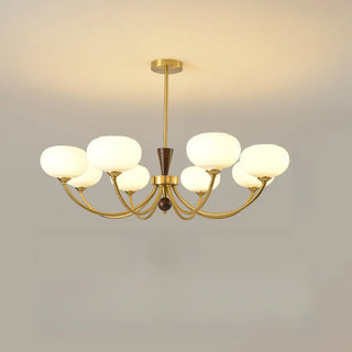 ZOWALA - Gold Curve Arm Persimmon Glass Living Room Chandelier Image - 6