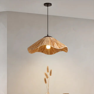 ZOWALA - Oriental Curve Round Rattan Dining Brown Small Pendant Light Image - 1
