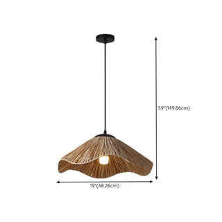 ZOWALA - Oriental Curve Round Rattan Dining Brown Small Pendant Light #size