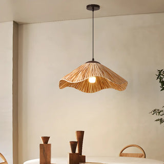 ZOWALA - Oriental Curve Round Rattan Dining Brown Small Pendant Light Image - 2
