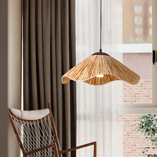 ZOWALA - Oriental Curve Round Rattan Dining Brown Small Pendant Light Image - 3