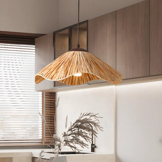 ZOWALA - Oriental Curve Round Rattan Dining Brown Small Pendant Light Image - 4