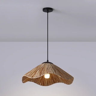 ZOWALA - Oriental Curve Round Rattan Dining Brown Small Pendant Light Image - 5