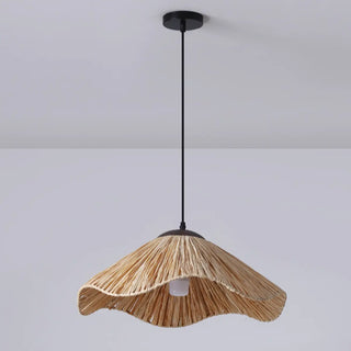 ZOWALA - Oriental Curve Round Rattan Dining Brown Small Pendant Light Image - 6
