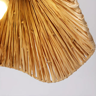 ZOWALA - Oriental Curve Round Rattan Dining Brown Small Pendant Light Image - 7