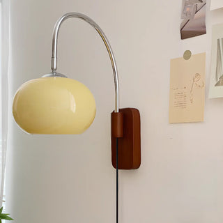 Modern Curved Chrome Arm Drum Wood Wall Sconce Zawala Image - 10