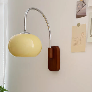 Modern Curved Chrome Arm Drum Wood Wall Sconce Zawala Image - 11