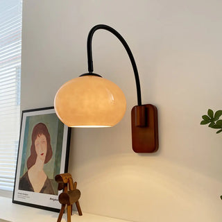 Modern Curved Chrome Arm Drum Wood Wall Sconce Zawala Image - 3