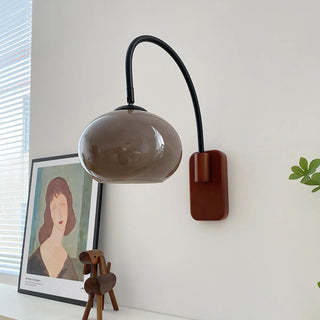 Modern Curved Chrome Arm Drum Wood Wall Sconce Zawala Image - 4