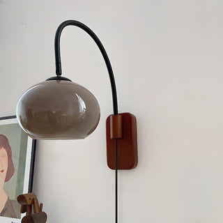 Modern Curved Chrome Arm Drum Wood Wall Sconce Zawala Image - 9