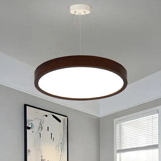 ZOWALA - Round Acrylic Wood Brown Adjustable Height LED Chandelier Image - 1