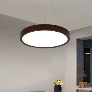 ZOWALA - Round Acrylic Wood Brown Adjustable Height LED Chandelier Image - 10