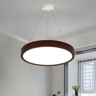 ZOWALA - Round Acrylic Wood Brown Adjustable Height LED Chandelier Image - 16
