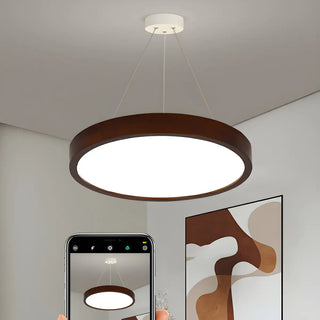 ZOWALA - Round Acrylic Wood Brown Adjustable Height LED Chandelier Image - 17