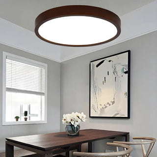ZOWALA - Round Acrylic Wood Brown Adjustable Height LED Chandelier Image - 2
