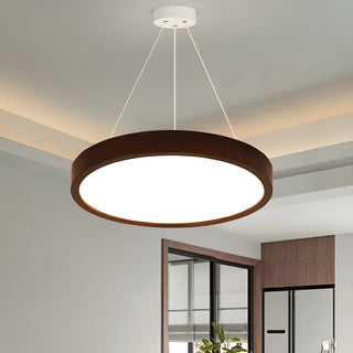 ZOWALA - Round Acrylic Wood Brown Adjustable Height LED Chandelier Image - 3