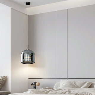 ZOWALA - Contemporary Round Glass Bedroom Black Pendant Light Image - 1