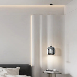 ZOWALA - Contemporary Round Glass Bedroom Black Pendant Light Image - 2