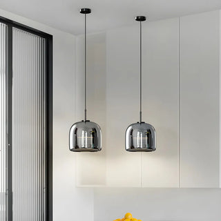 ZOWALA - Contemporary Round Glass Bedroom Black Pendant Light Image - 3