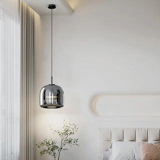 ZOWALA - Contemporary Round Glass Bedroom Black Pendant Light Image - 4