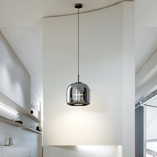ZOWALA - Contemporary Round Glass Bedroom Black Pendant Light Image - 5