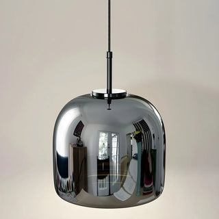 ZOWALA - Contemporary Round Glass Bedroom Black Pendant Light Image - 6