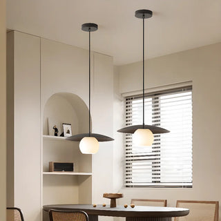 ZOWALA - Modern Wooden Disc Globe Opal Glass UFO Pendant Light Image - 1
