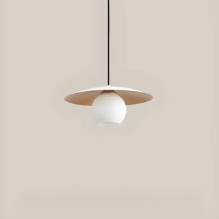 ZOWALA - Modern Wooden Disc Globe Opal Glass UFO Pendant Light Image - 10
