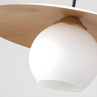 ZOWALA - Modern Wooden Disc Globe Opal Glass UFO Pendant Light Image - 11