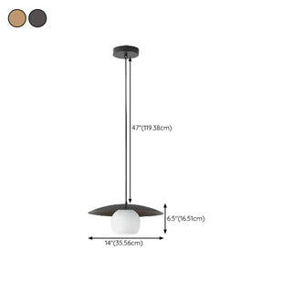 ZOWALA - Modern Wooden Disc Globe Opal Glass UFO Pendant Light #size
