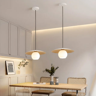 ZOWALA - Modern Wooden Disc Globe Opal Glass UFO Pendant Light Image - 2