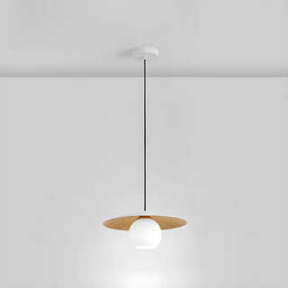 ZOWALA - Modern Wooden Disc Globe Opal Glass UFO Pendant Light Image - 4