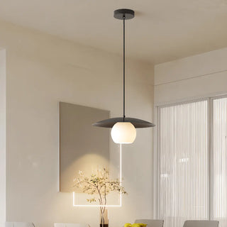 ZOWALA - Modern Wooden Disc Globe Opal Glass UFO Pendant Light Image - 6