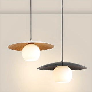 ZOWALA - Modern Wooden Disc Globe Opal Glass UFO Pendant Light Image - 7