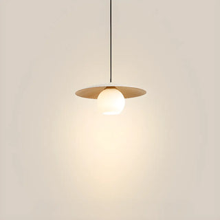 ZOWALA - Modern Wooden Disc Globe Opal Glass UFO Pendant Light Image - 8