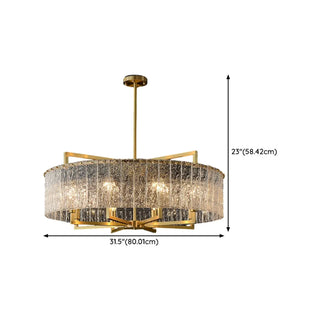 ZOWALA - Modern Drum Textured Glass Gold Metal Chandelier Image - 15