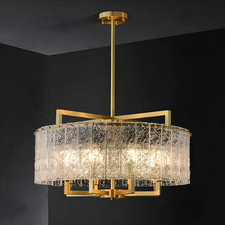 ZOWALA - Modern Drum Textured Glass Gold Metal Chandelier Image - 3