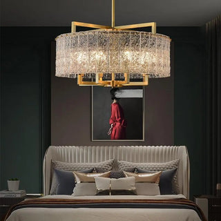 ZOWALA - Modern Drum Textured Glass Gold Metal Chandelier Image - 5