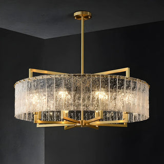 ZOWALA - Modern Drum Textured Glass Gold Metal Chandelier Image - 7